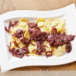Avocado-Ravioli mit Portwein-Zwiebeln