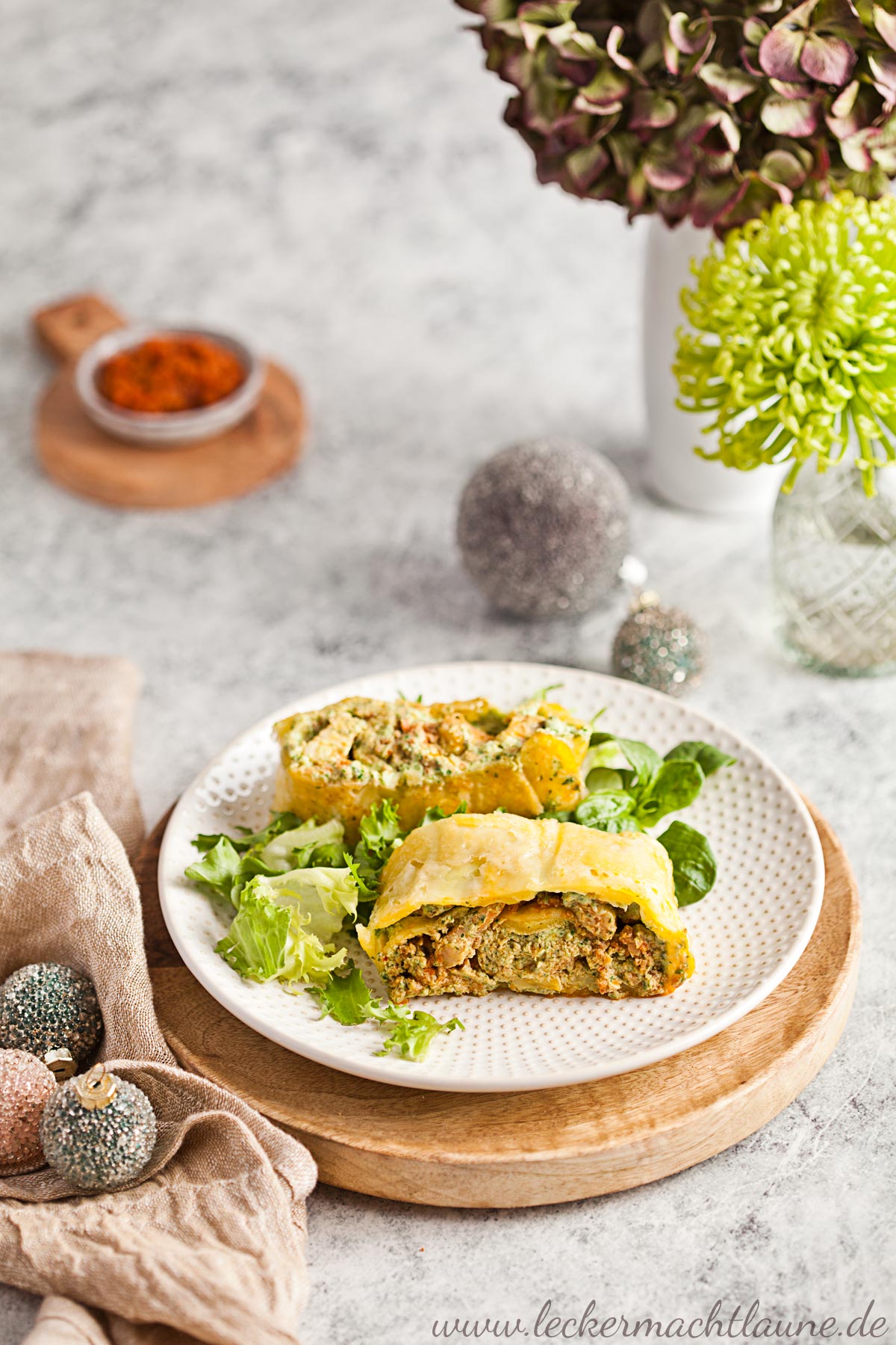 Kartoffelrolle mit Garnelenfüllung